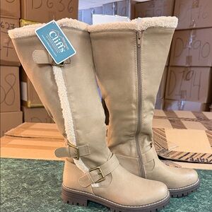 Cliffs by WHITE MOUNTAIN Tan Sherpa-Trim Knee Boots